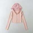 thumbnail image 3 of Fiaer Womens Cropped Hoodies Stripe Long Sleeve Slim Fit Hooded Sweatshirts V Neck Casual Trendy Full Zip up Tops with Pocket Pink L, 3 of 3