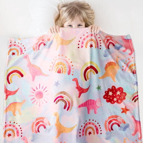 Dinosaur Throw Blanket for Girls,Pink Toddler Throw Blanket Dinosaur Gifts for Kids and Teens - 50" x 60" Tie Dye Dino Flannel Soft Cozy Room Decor Blanket for Couch Sofa Bed