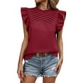 thumbnail image 2 of Bovemsi Womens Summer Tops Ruffle Short Sleeve Crew Neck T Shirt Casual Front Pleated Basic Tee Blouses, Red Women's Summer Short Sleeve T-Shirts, M, 2 of 9
