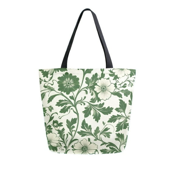 FORMRS Womens Canvas Tote Bag with Zipper Inner Pocket Shoulder Handbag, Green Floral