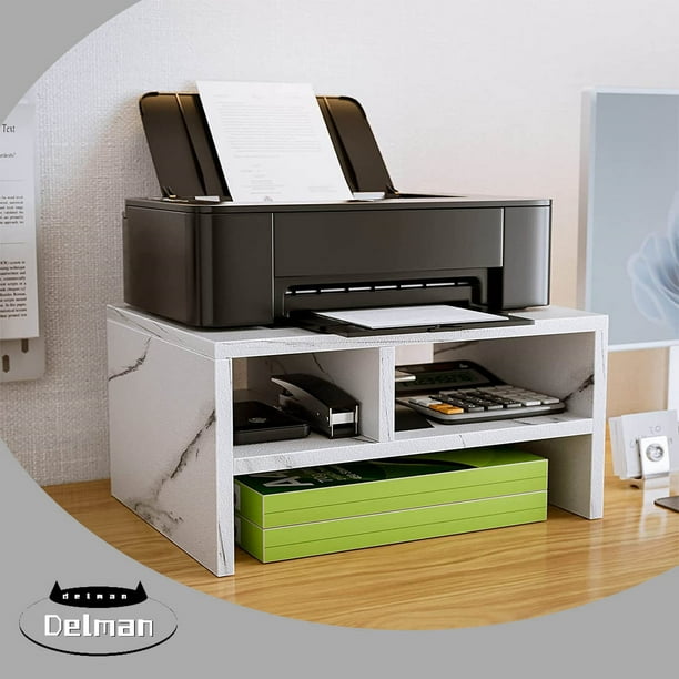 Printer Stand for Desktop, Wooden Printer Stand Shelf with Storage, Printer Shelf for Desk