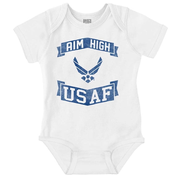 US Air Force USAF Wings Aim High Romper Boys or Girls Infant Baby Brisco Brands 18M