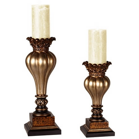 Gold Pillar - Kensington Hill Old World Gold Bronze Pillar Candle Holder Set of 2