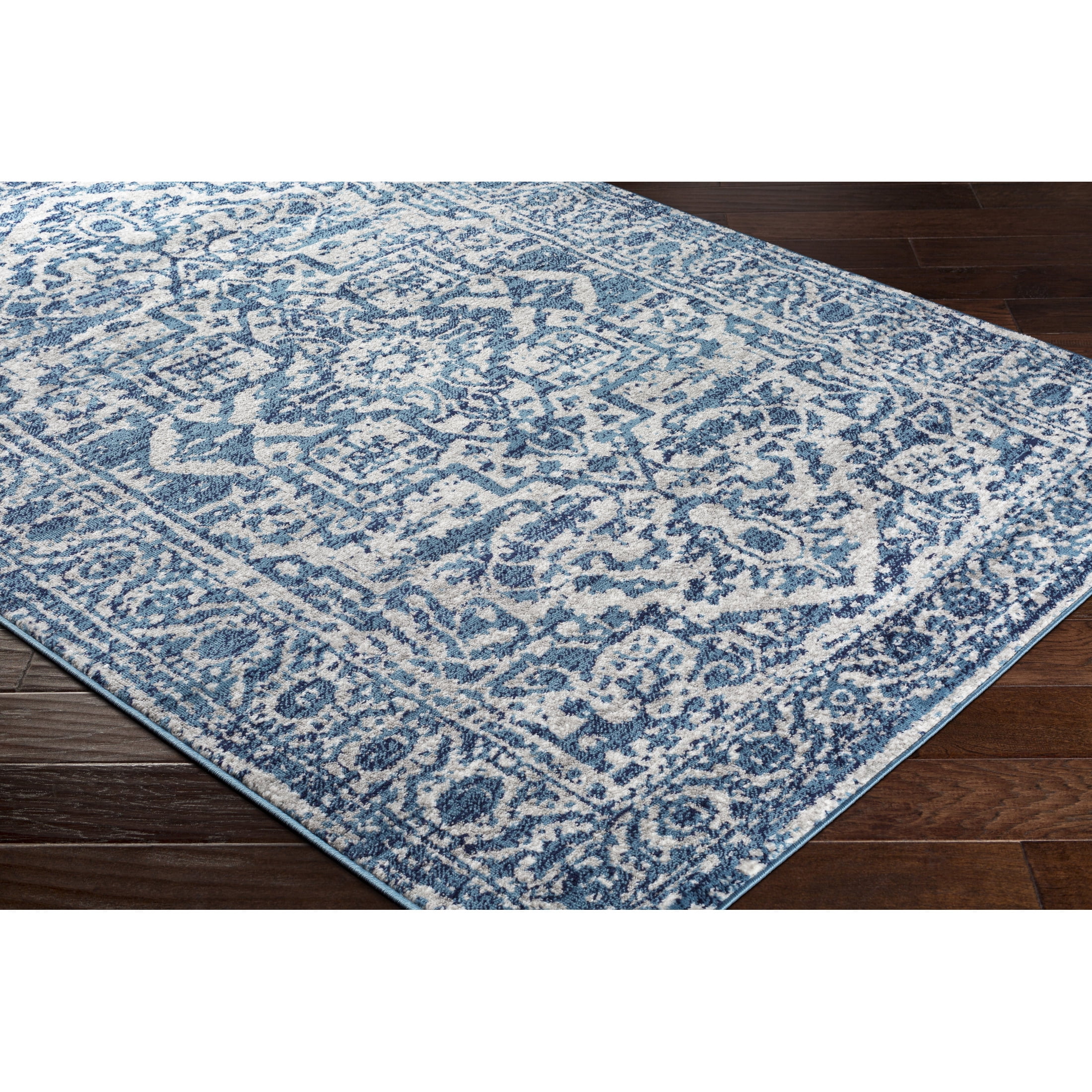 Livabliss Area Rugs for Living Room, 7ft Round Monte Carlo Traditional Blue Square Rug, Bedroom Dining Room Home Decor Stain Resistant Carpet (6'7" x 6'7")
