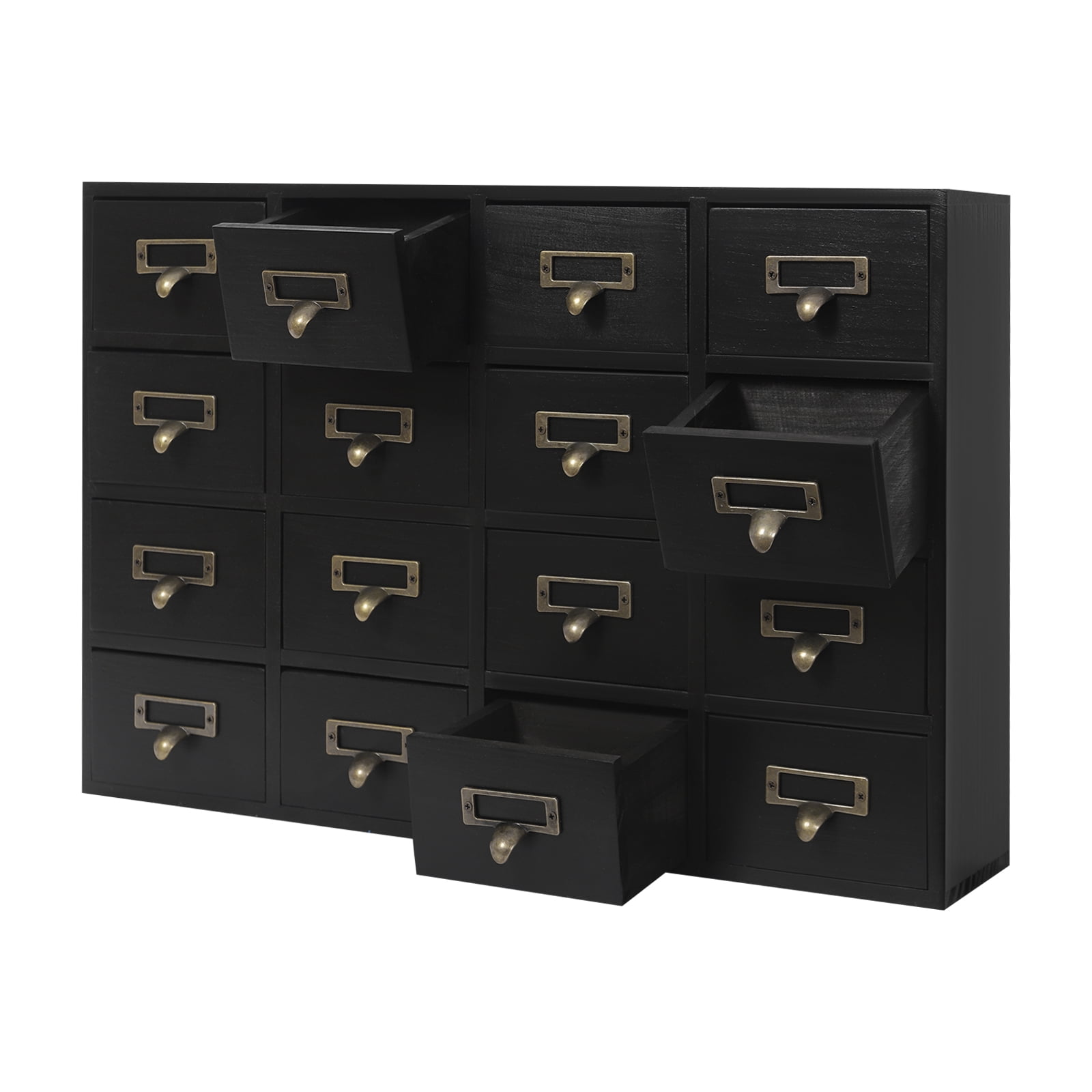 4 PCS 64-Drawer Wood Desk Organizer, Desktop Drawer Tabletop Storage Organization Box with Label Slot for Home Office, No Assembly Required (Black)