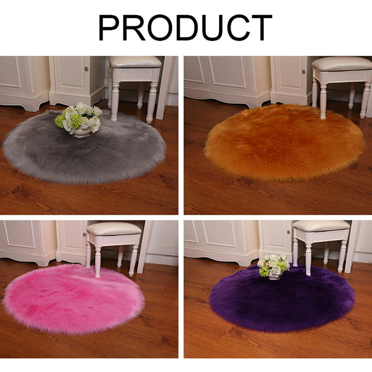 White Round Faux Fur Rug, Fluffy Rug Cushion for Chair, Background for Nail  Desk Photos - Grey