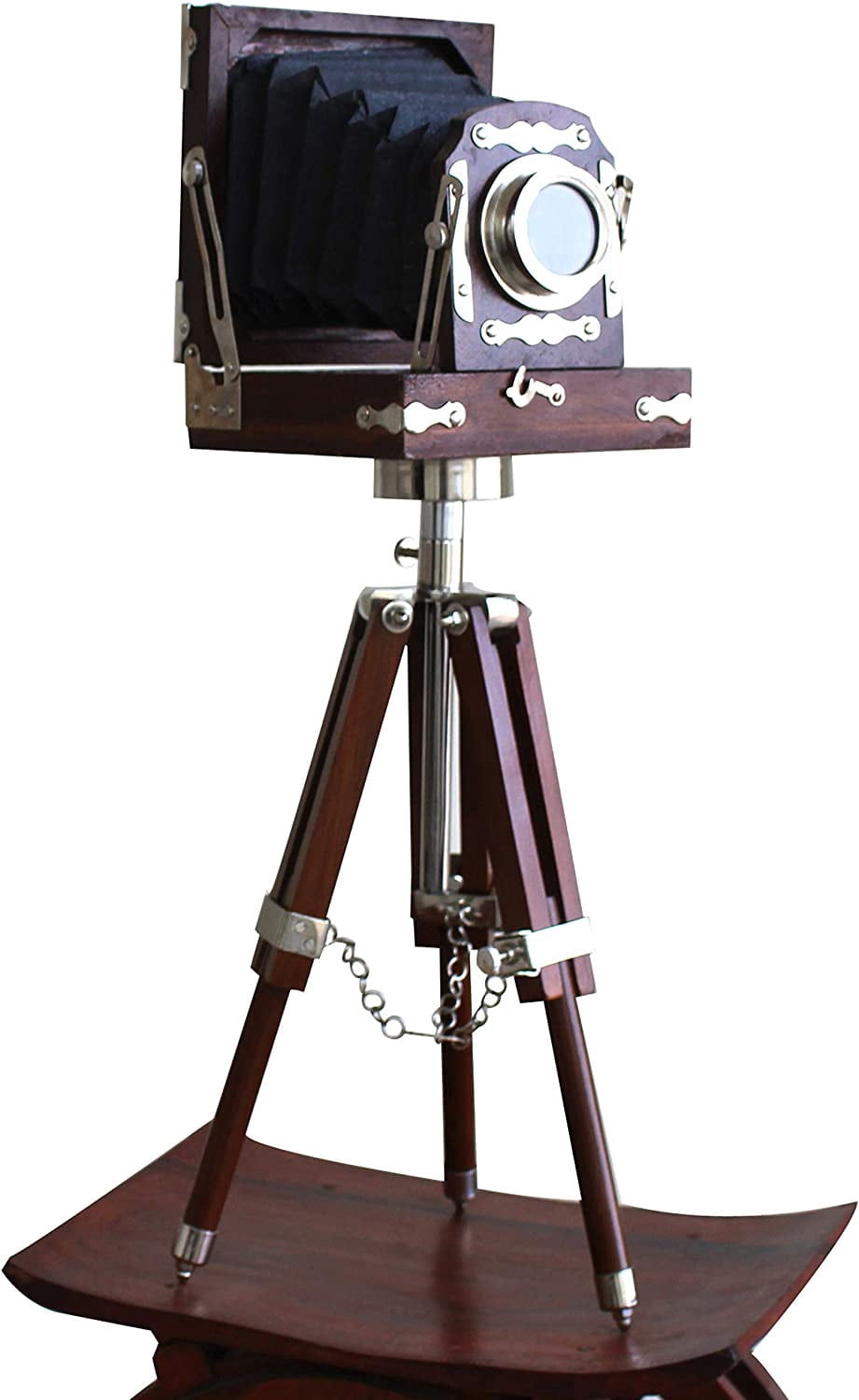 New Antique Vintage Look Film Camera Wooden Tripod Collectible Studio Gift Item Brown Color (22 Inches)