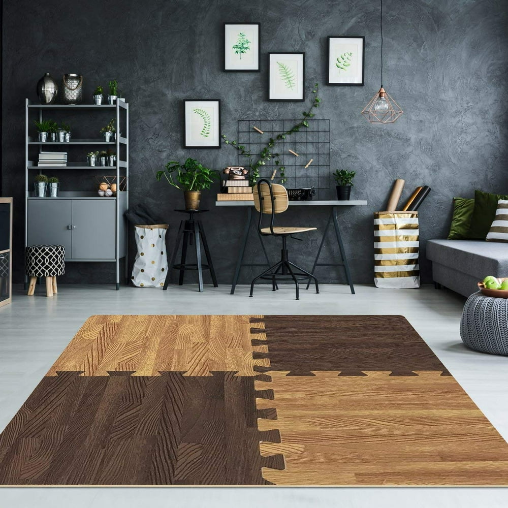 Sorbus Wood Grain Floor Mats Foam Interlocking Mats Tile 3/8Inch Thick