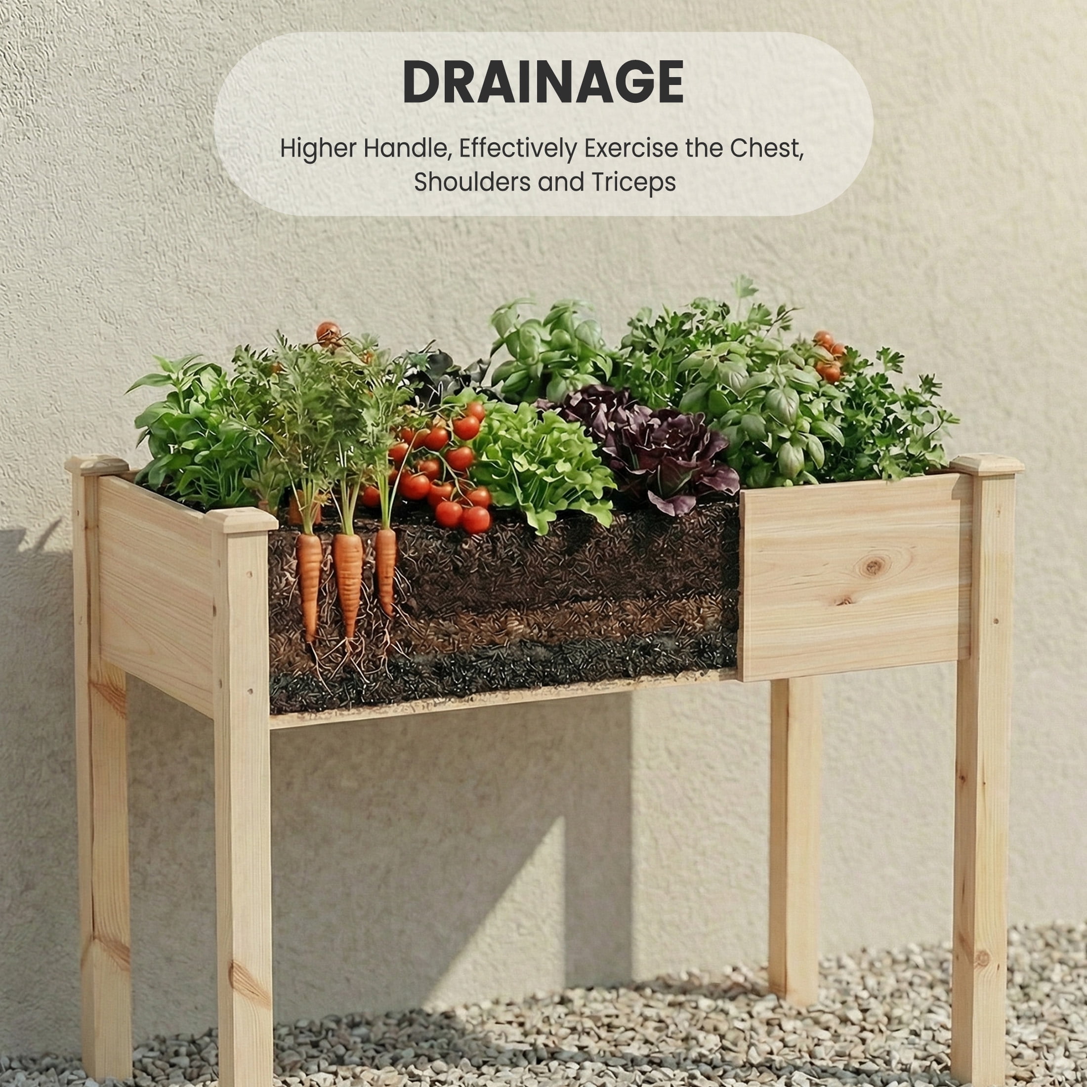 EDX Wooden Raised Garden Bed, Outdoor Planter Box Kit for Vegetables, Flowers and Herbs,Natural Wood Color