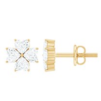Rosec Jewels Moissanite Cluster Floral Stud Earrings for Women - D-VS1 Quality, 10K Yellow Gold