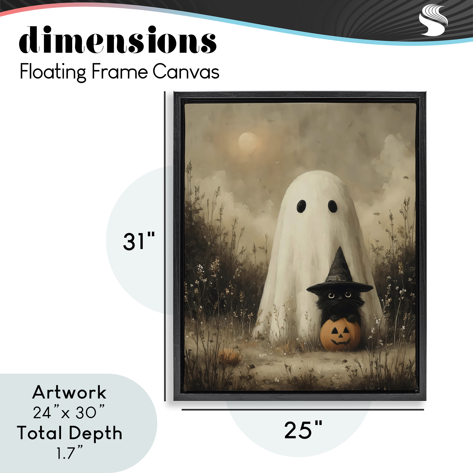 Ghost with Black Kitten Black Framed Floater Canvas Wall Art, design by Arlington Prints