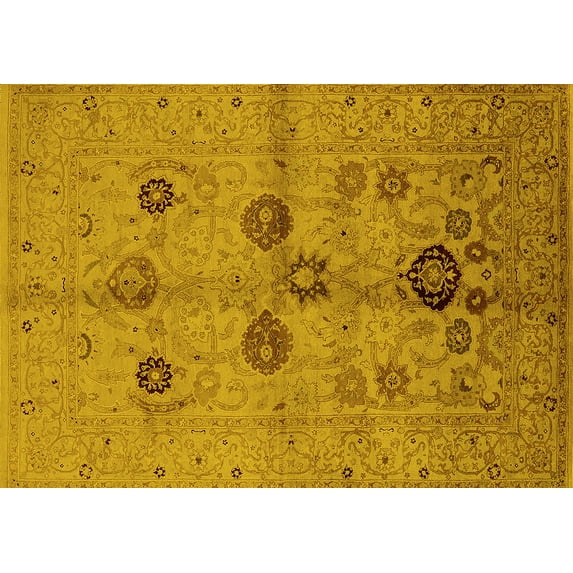 Ahgly Company Indoor Rectangle Oriental Yellow Traditional Area Rugs, 7' x 9'