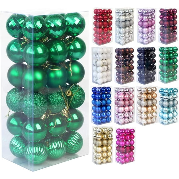 Pogimechy 72Pcs Christmas Balls Ornaments Christmas Tree Decoration Shatterproof Anti-deform Plastic Decorative Shiny Glitter Xmas Balls for Christmas Party Wedding,Green