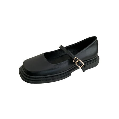 

Eloshman Ladies Lightweight Square Toe Flats Driving Nonslip Platform Mary Jane Comfort Buckle Loafers Black 5.5