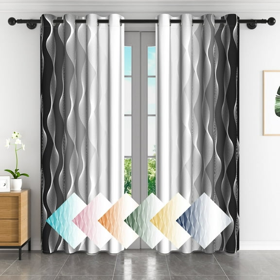 Lfeey Black and White Textured Blackout Curtains for Bedroom 63 inch Long, Insulated Grommet Curtains, 2 Panel