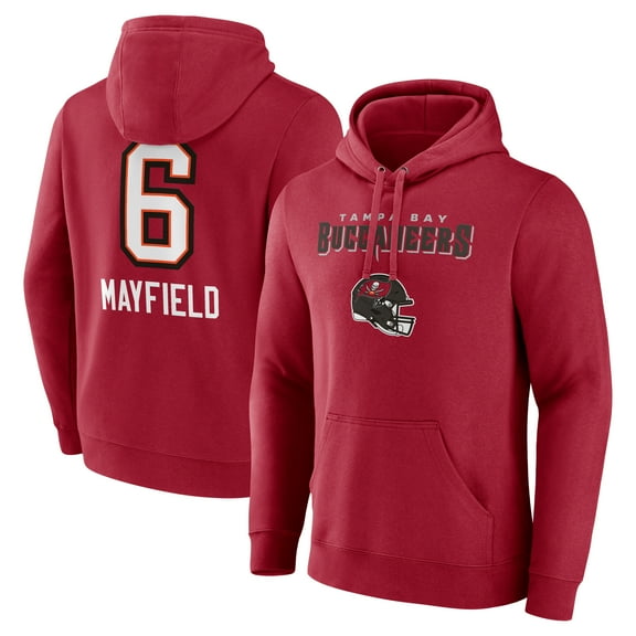 Men's Baker Mayfield Red Tampa Bay Buccaneers Team Wordmark Player Name & Number Pullover Hoodie