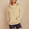 thumbnail image 2 of Womens Long Sleeve Tops Winter Fall Basic Hooded Long-sleeved Bubble Cuff Drop Shoulder Hoody Plain Leisure Cotton Hoodie Outerwear(Khaki,XL), 2 of 8
