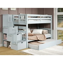 Bedz King Stairway Bunk Beds Twin over Twin with 3 Drawers in the Steps and a Twin Trundle, Breezy Blue