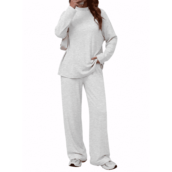 SUNBS Women's Long Sleeve Lounge Sets Mock Neck Two Piece Sets for Women Wide Leg Pants Outfits Tracksuit Sweatsuits Set