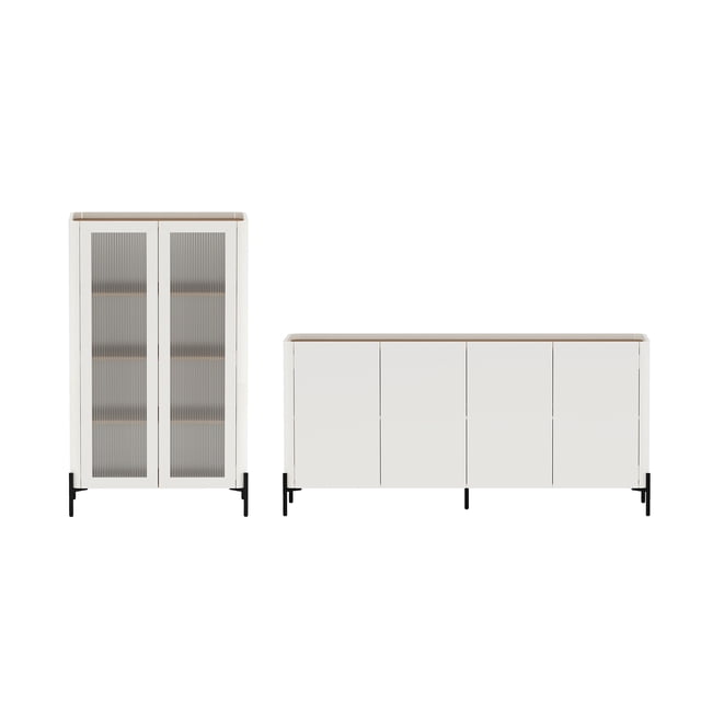 Abbey Buffet Moderne 2 Pcs et Bibliothèque en Érable et Blanc Cassé