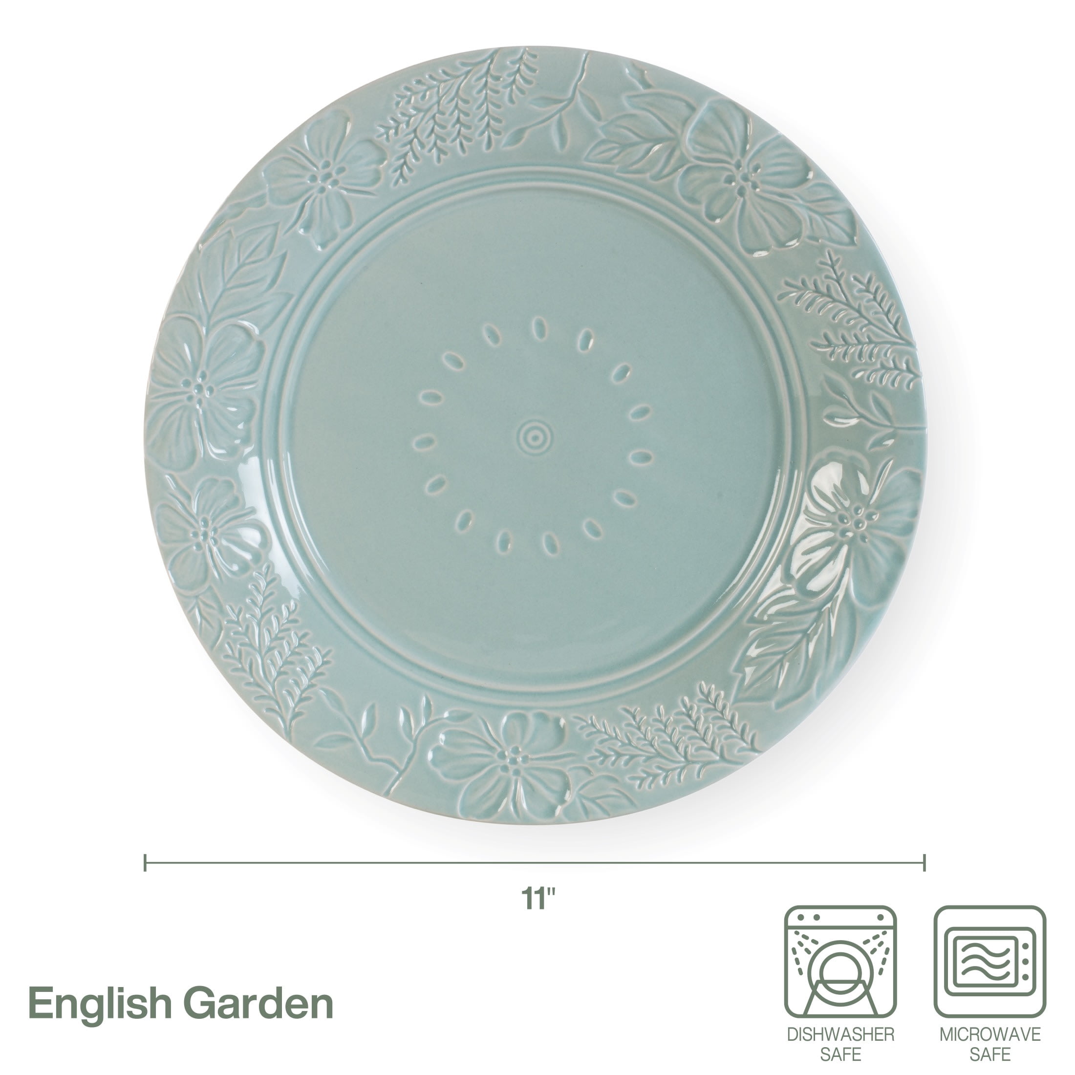 Fitz and Floyd English Garden Mint 11" Round Stoneware Dinner Plates (4 Count)
