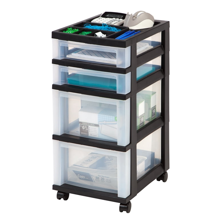 IRIS 4-Drawer Storage Cart with Organizer Top, Black photo 2