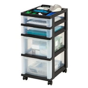 IRIS 4-Drawer Storage Cart with Organizer Top, Black