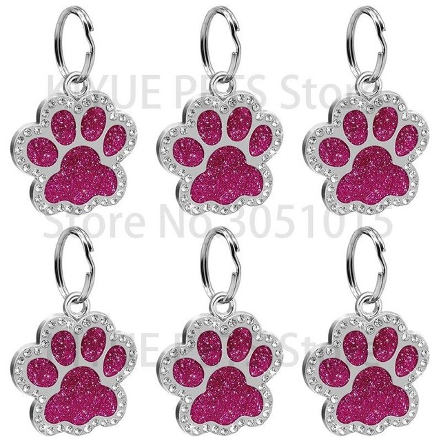 Wholesale 100Pcs Rhinestone Custom Dog Tag Engraved Pet Dog Collar Accessories Personalized Puppy ID Tag Paw Name Tags Pendant ShopWise Round