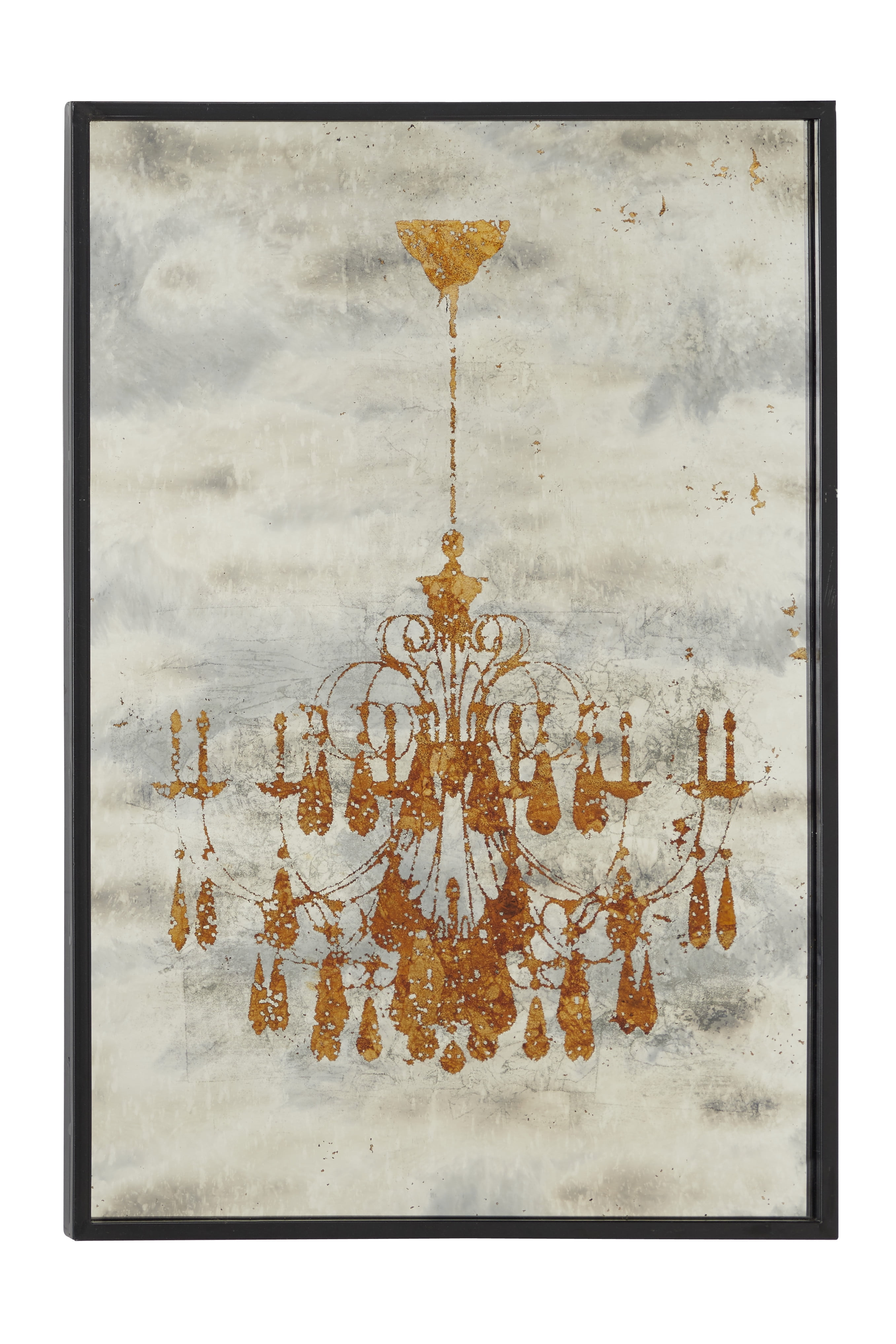 Decmode 16” x 24” Large Metallic Gold Chandelier Wall Art on Iron Panel