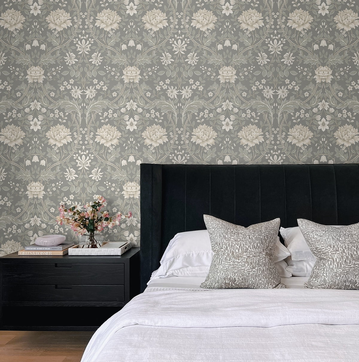 NextWall  Honeysuckle Trail Peel and Stick Wallpaper 20.9 in. W x 18 ft. L - Daydream Grey