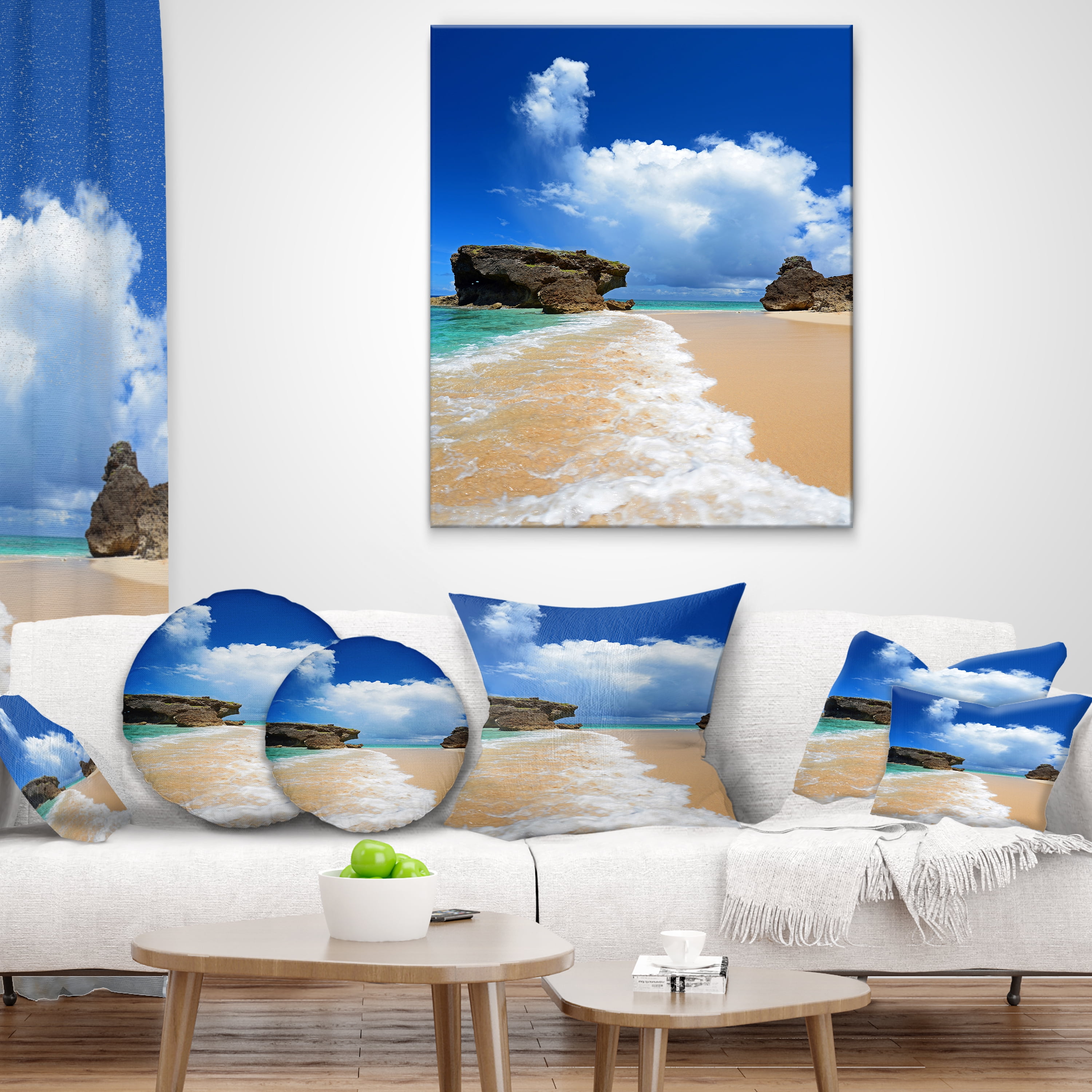 Designart Emerald Green of Okinawa - Beach Photography Throw Pillow - 18x18