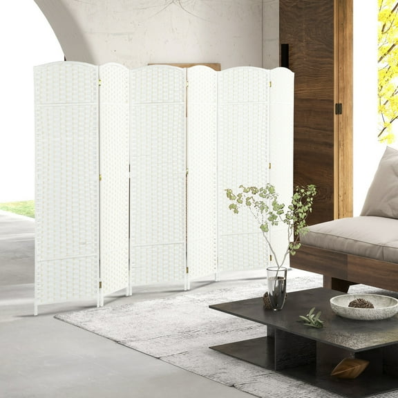 HOMCOM Room Divider, 6 Panel Folding Privacy Screen, 5.6' Tall Freestanding Partition for Home Office, Bedroom, White