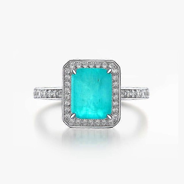 GICA GEMA 925 Sterling Silver Paraiba Tourmaline Gemstone Wedding Engagement Ring Fine Jewelry