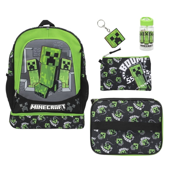 Minecraft Creepers 5-Piece 16" Backpack Set For School & Travel