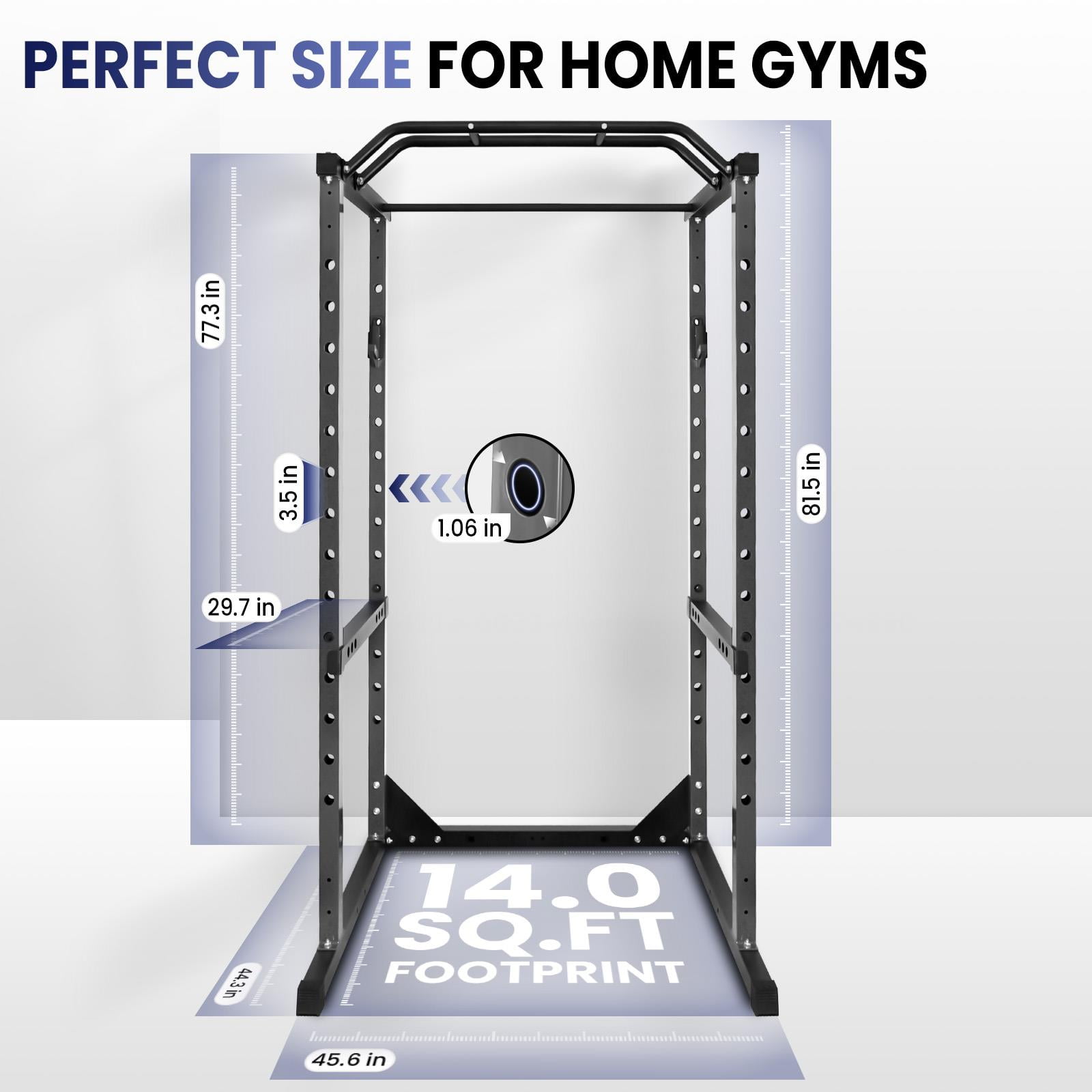 All in One Power Cage, 1200 LBS Heavy Duty Squat Rack System, 14 Hole Adjustable Height, Anti-slip Base, Power Rack, Fitness Training, Home Gym, Garage