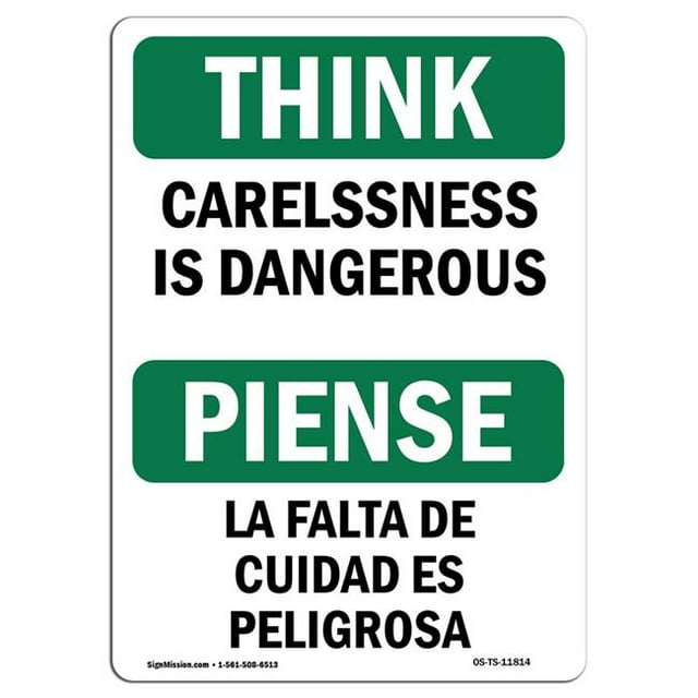 SignMission OS-TS-A-1824-L-11814 18 x 24 Po Signe de Réflexion OSHA - la Négligence Est Dangereuse Bilingue