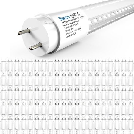 Sunco 100 Pack T8 LED Bulbs 4 Foot, Tube Light Bulbs Ballast Bypass, 48 Inch Fluorescent Replacement, 2200 LM, 18W, 5000K Daylight, Single Ended Power, Type B, Clear Lens UL