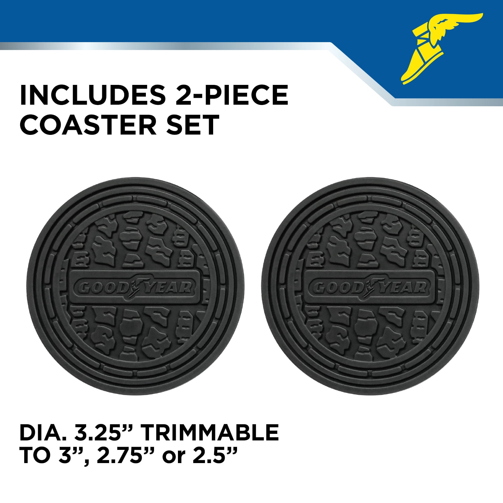 Goodyear 4-Piece Deep Dish All-Weather Rubber Floor Mats – Heavy Duty Waterproof Universal Trim-to-Fit Car, SUV & Truck Floor Liners – Black