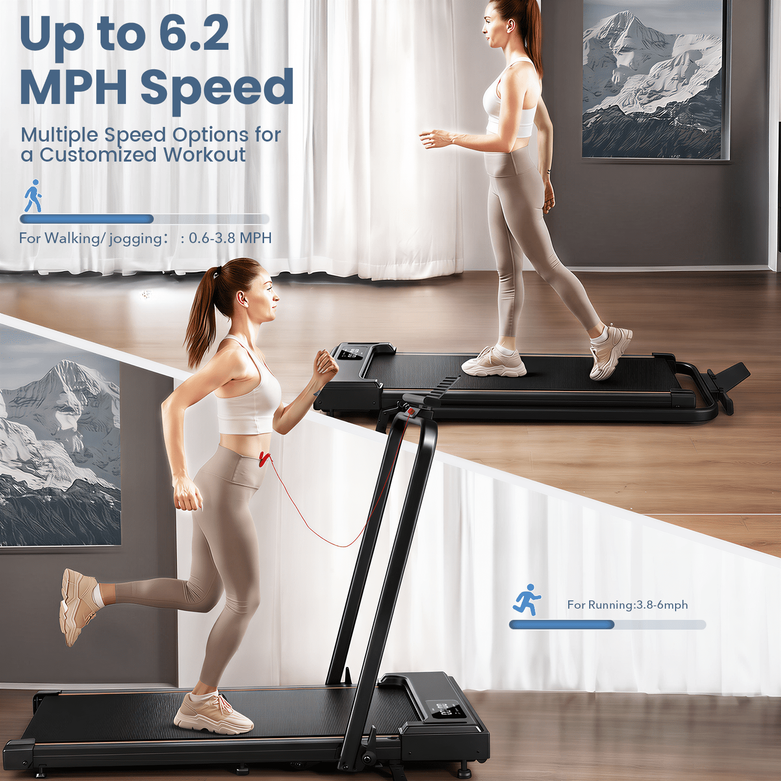 Treadmill 2 in 1 for Home/Office with Incline,Patbrela 300 Lbs Walking Pad Treadmill with HandleBar,Under Desk Treadmill ,LED Display & Remote Control
