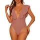 thumbnail image 1 of Bañadores de una pieza para mujer, escote en V, con volantes, monokini, control de abdomen, traje de baño color marrón rosado XS, 1 of 5