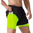 thumbnail image 2 of Xishao Shorts Hombre Deportivos 2 en 1 Pantalones Cortos de Baloncesto de Secado Rápido con Forro de Bolsillo Incorporado para Correr Negro + verde fluorescente G Negro + verde fluorescente G Xishao ropa, 2 of 2