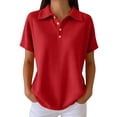 thumbnail image 2 of Siminsem Women's Plus Size V Neck Sweater Top Collared Knitted Shirts Short Sleeve Spring Summer 2026 Dressy Casual Blouses Cotton Blend Tees Work Clothes, Red, M, 2 of 6