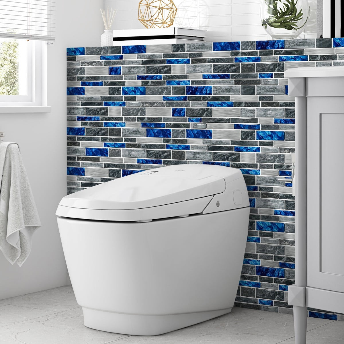Peel and Stick Backsplash Wall Tiles,Self-Adhesive,Oil Proof,Waterproof, Removable Wall Panels for Kitchen & Bathroom,Modern Design, Easy Install (9.68x4.72 inch,48 Pack)
