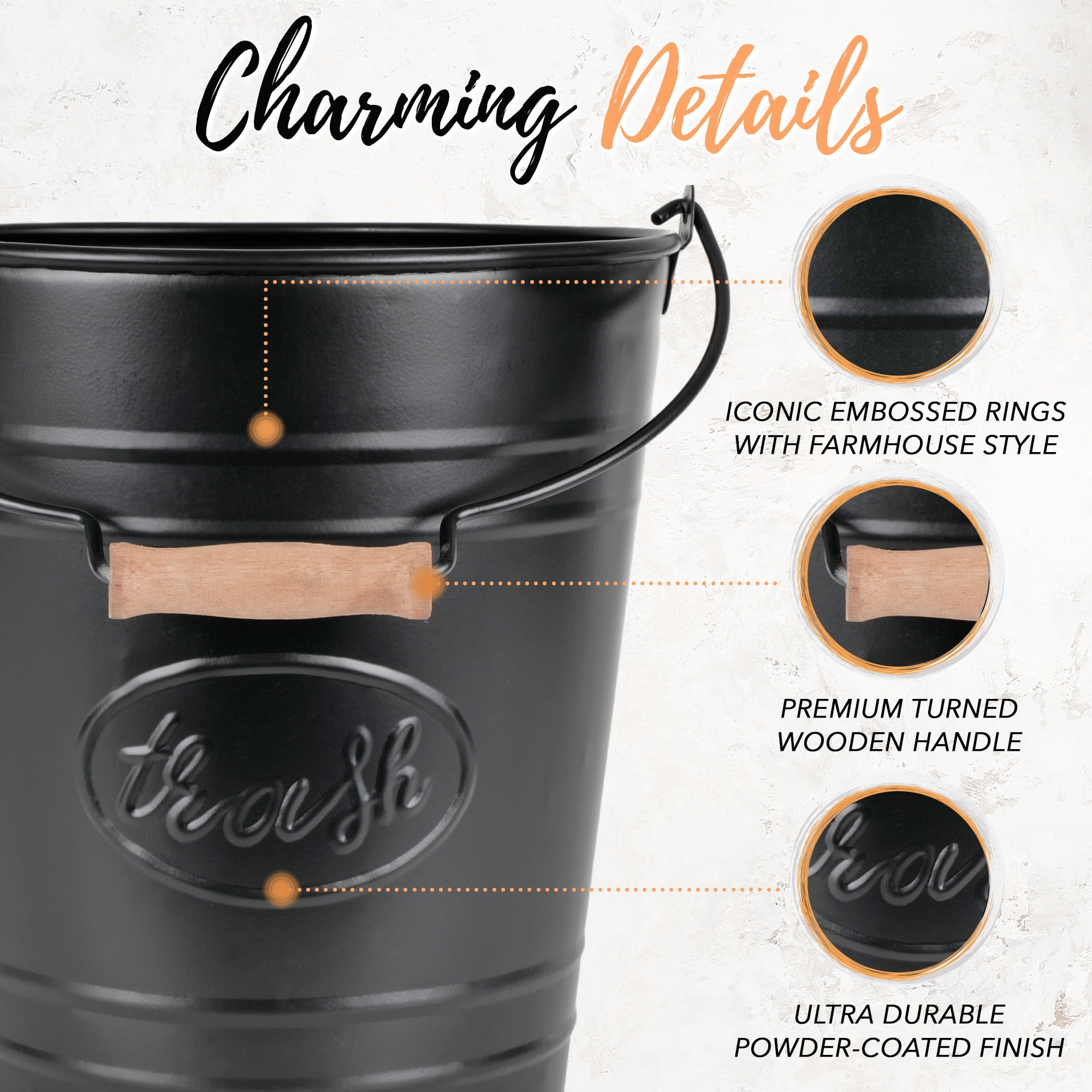 Autumn Alley Black Metal Farmhouse Trash Can 7L - Rustic Farmhouse Bathroom Decor