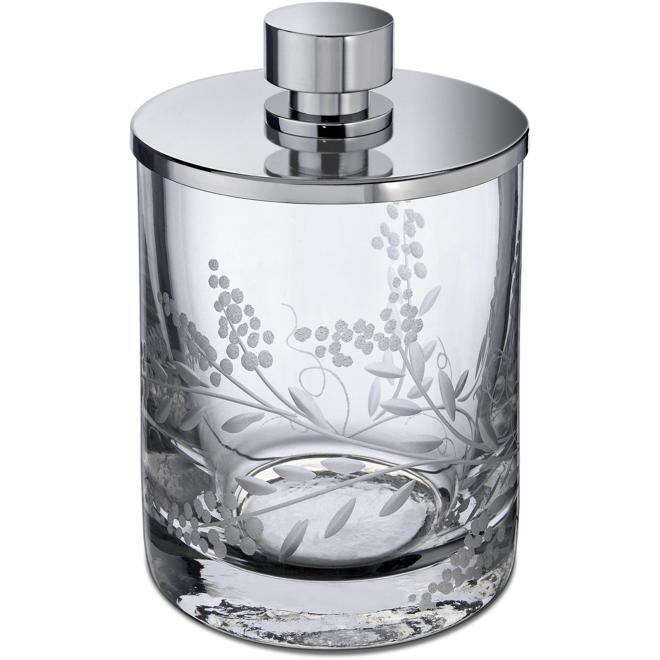 AGM Home Store Barocco Hand Carved Glass Round Cotton Ball Swab Holder