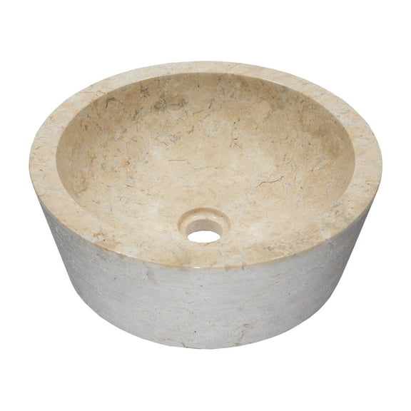 Bahia Round Beige Marble Vessel Sink with Ridged Exterior