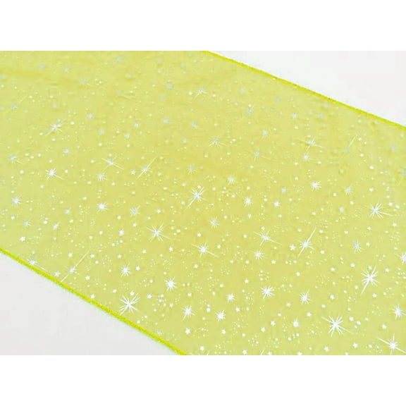 Light Weight Sheer Organza with Silver Stars Decorative Table Runner Yellow