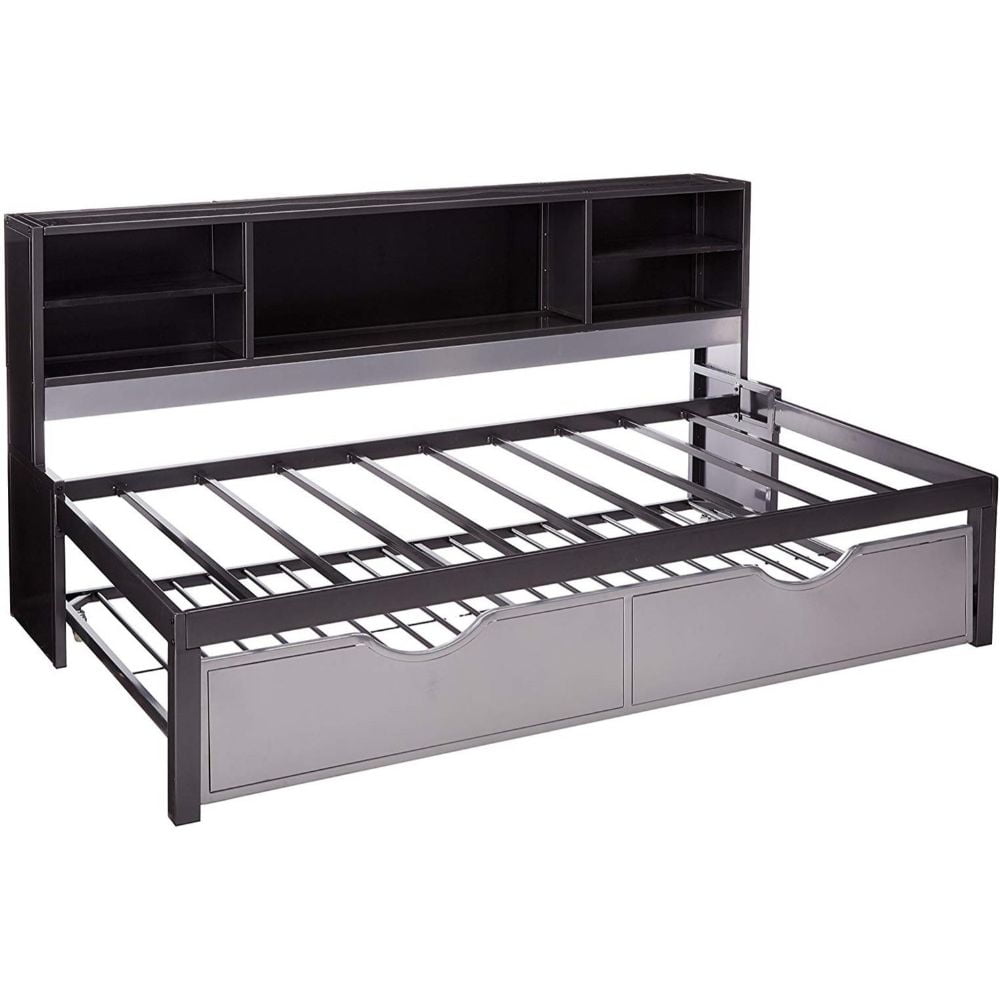 Acme Furniture Renell Twin Bed With, White Twin Trundle Bed With Bookcase Headboard