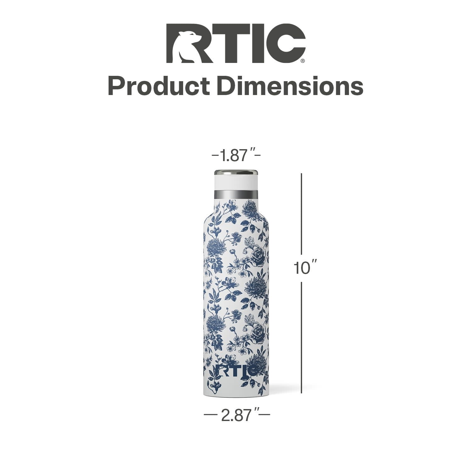 RTIC 20 oz Ceramic Lined Insulated Journey Water Bottle, Leak-Proof Lid, Blue Bouquet