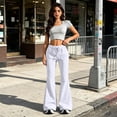 thumbnail image 6 of Flare Wide Leg Sweatpants Women Drawstring High Waist Bell Bottom Y2k Casual Flowy Yoga Pants with Pockets White XL, 6 of 10